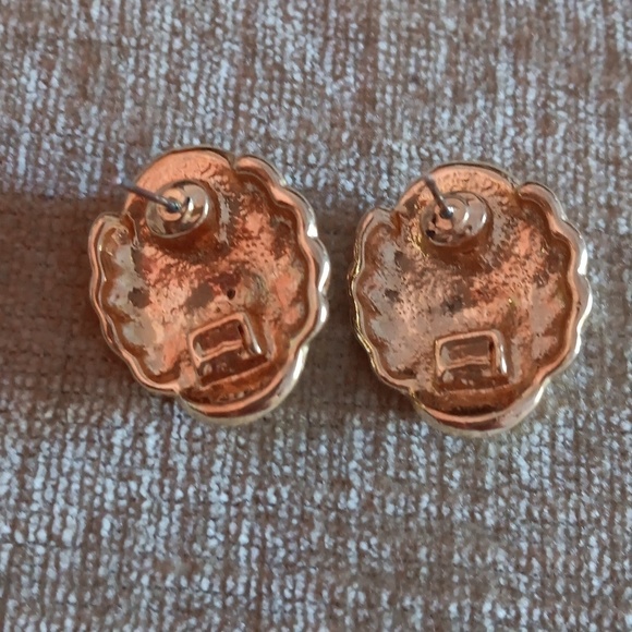 Gold Tone Faux Stone Pearl Post Earrings - Picture 4 of 7